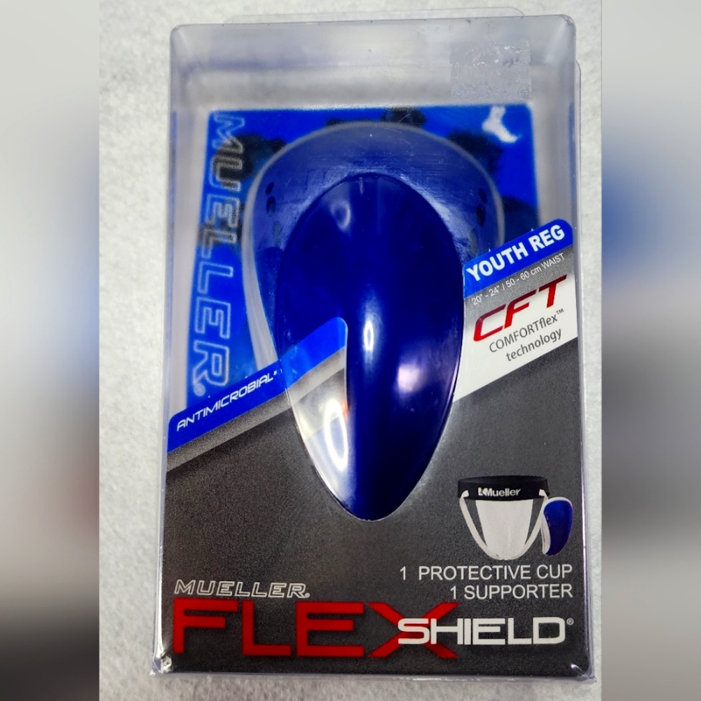 Kids Mueller protective/athletic cup. Youth Regular. INCLUDES SUPPORT STRAP